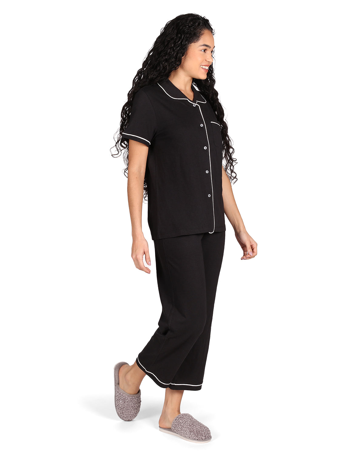Women's Notch Collar Capri Cotton Blend Pajama Set - Charming Charlie
