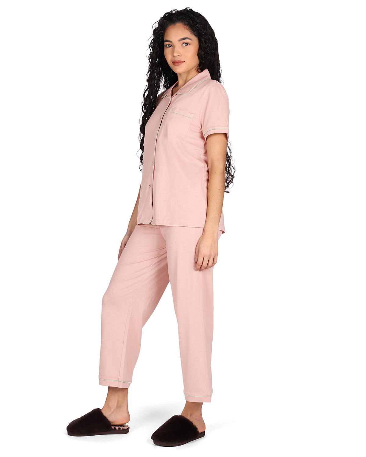 Women's Notch Collar Capri Cotton Blend Pajama Set - Charming Charlie