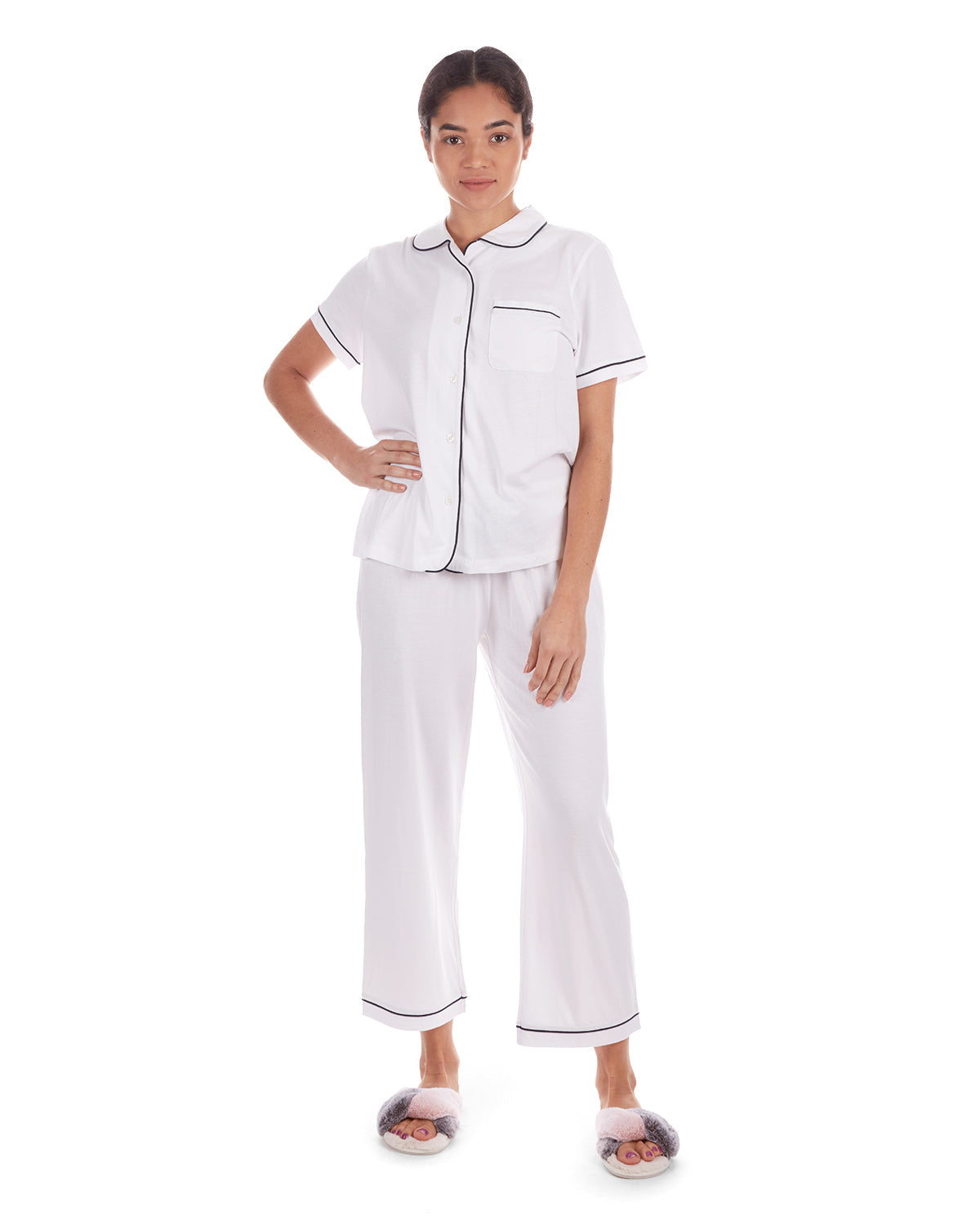 Women's Notch Collar Capri Cotton Blend Pajama Set - Charming Charlie