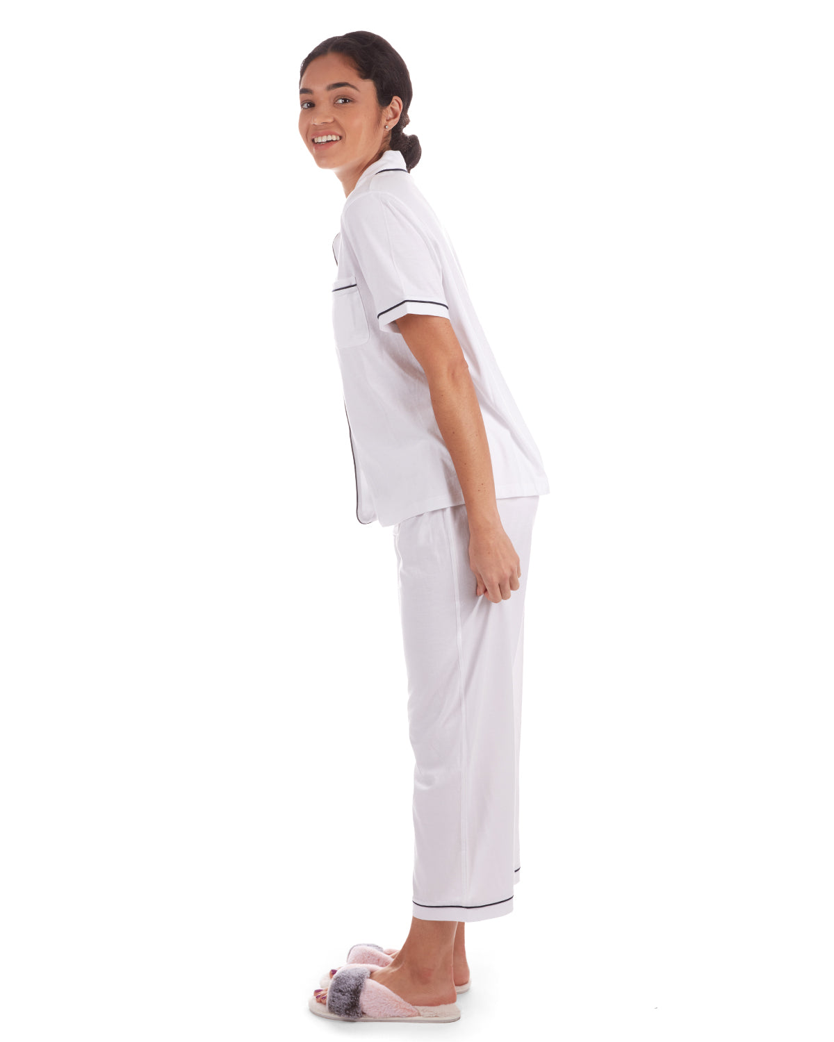 Women's Notch Collar Capri Cotton Blend Pajama Set - Charming Charlie