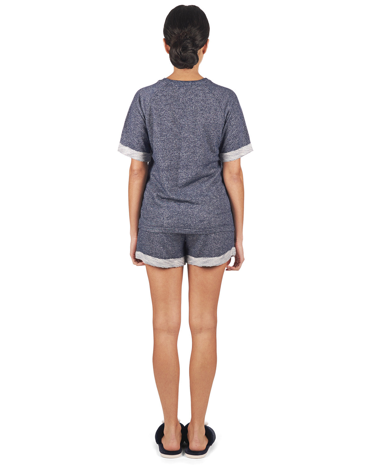 Women's Terry Slub Knit Two-Tone Matching Short and T-Shirt Set - Charming Charlie