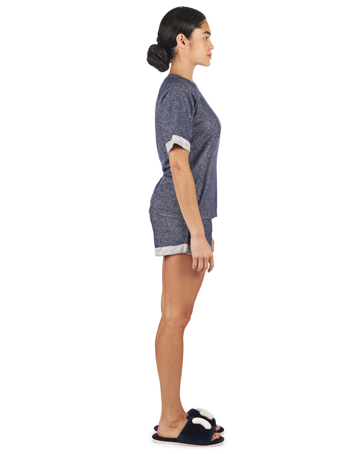 Women's Terry Slub Knit Two-Tone Matching Short and T-Shirt Set - Charming Charlie