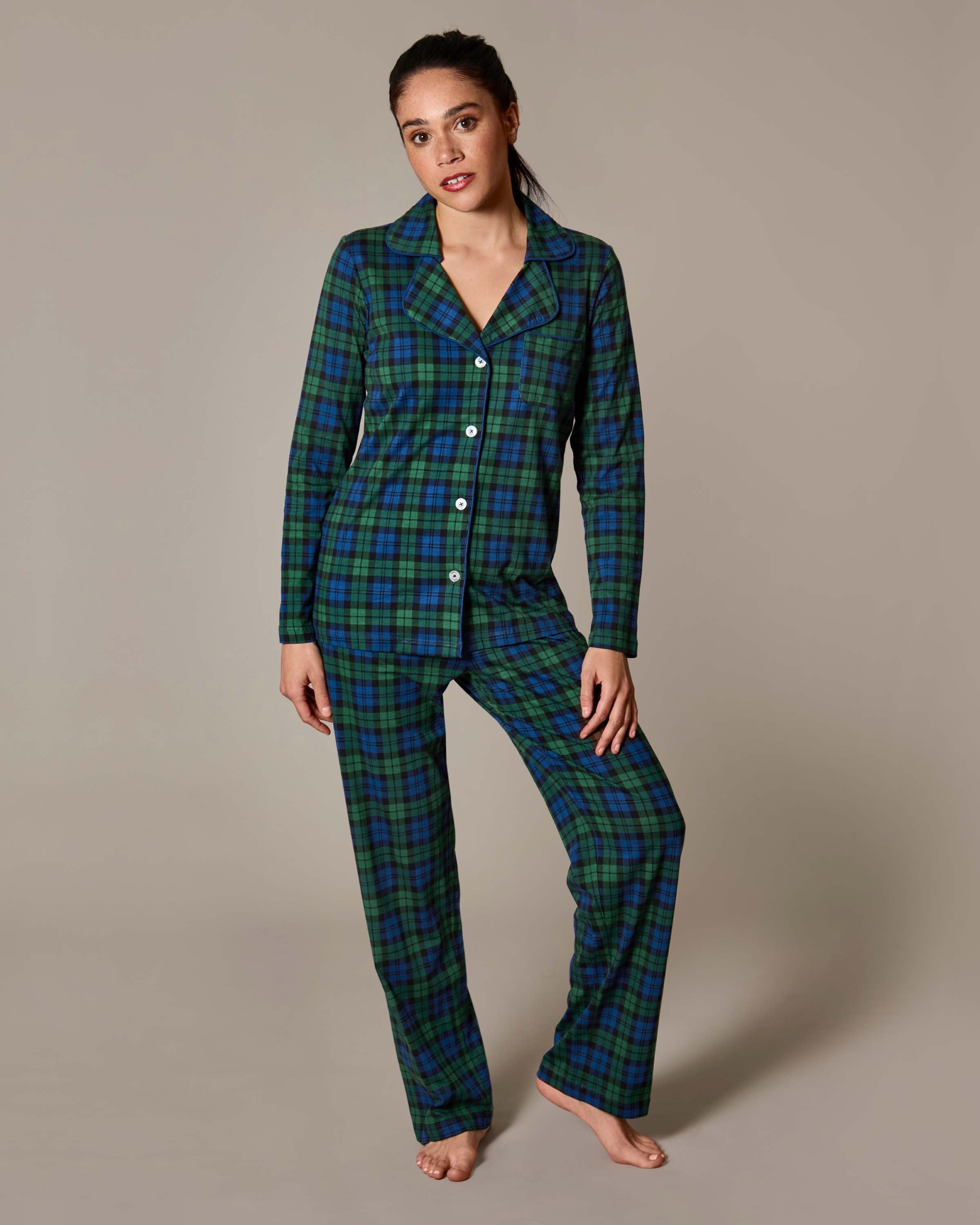 Women's Plaid Notch Collar Two-Piece PJ Set In a Bag - Charming Charlie