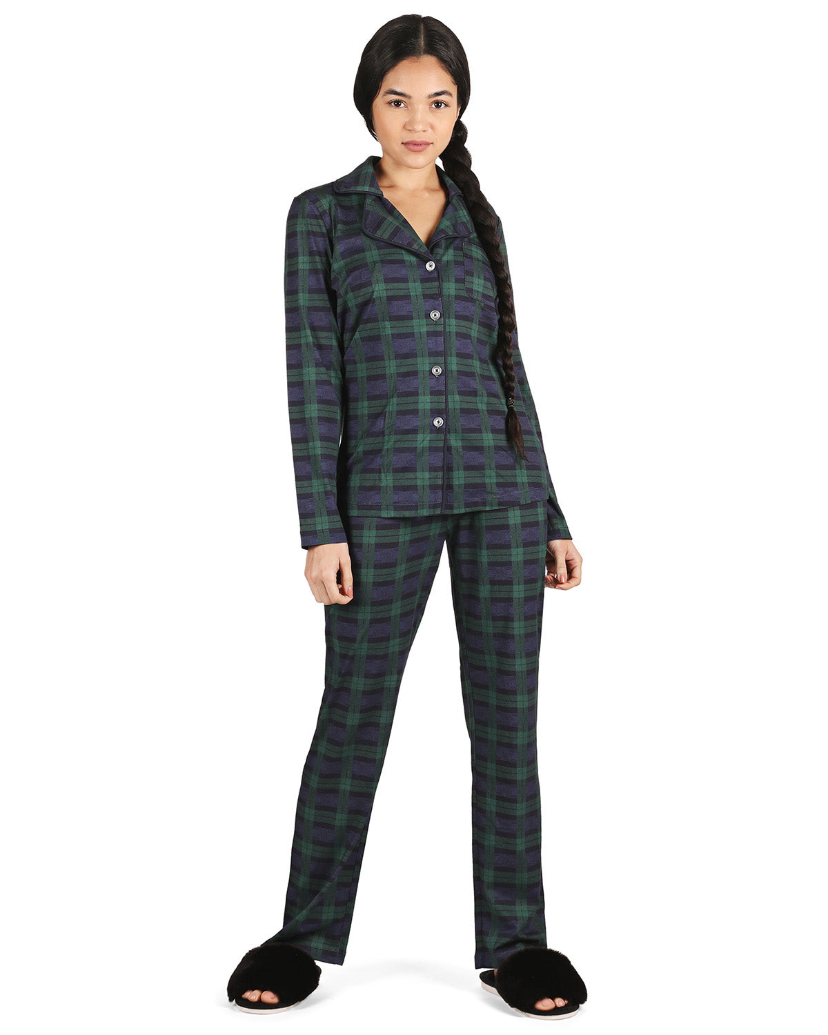 Women's Plaid Notch Collar Two-Piece PJ Set In a Bag - Charming Charlie