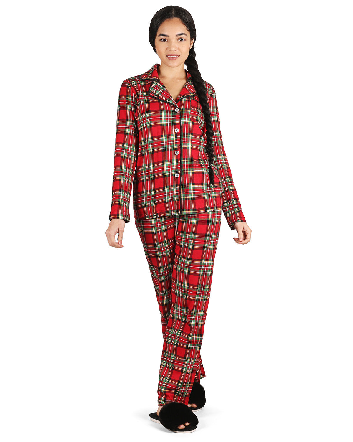 Women's Plaid Notch Collar Two-Piece PJ Set In a Bag - Charming Charlie