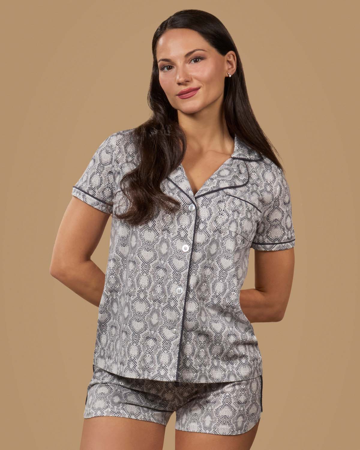 Women's Snake Notch Collar Cotton Blend Pajama Set - Charming Charlie