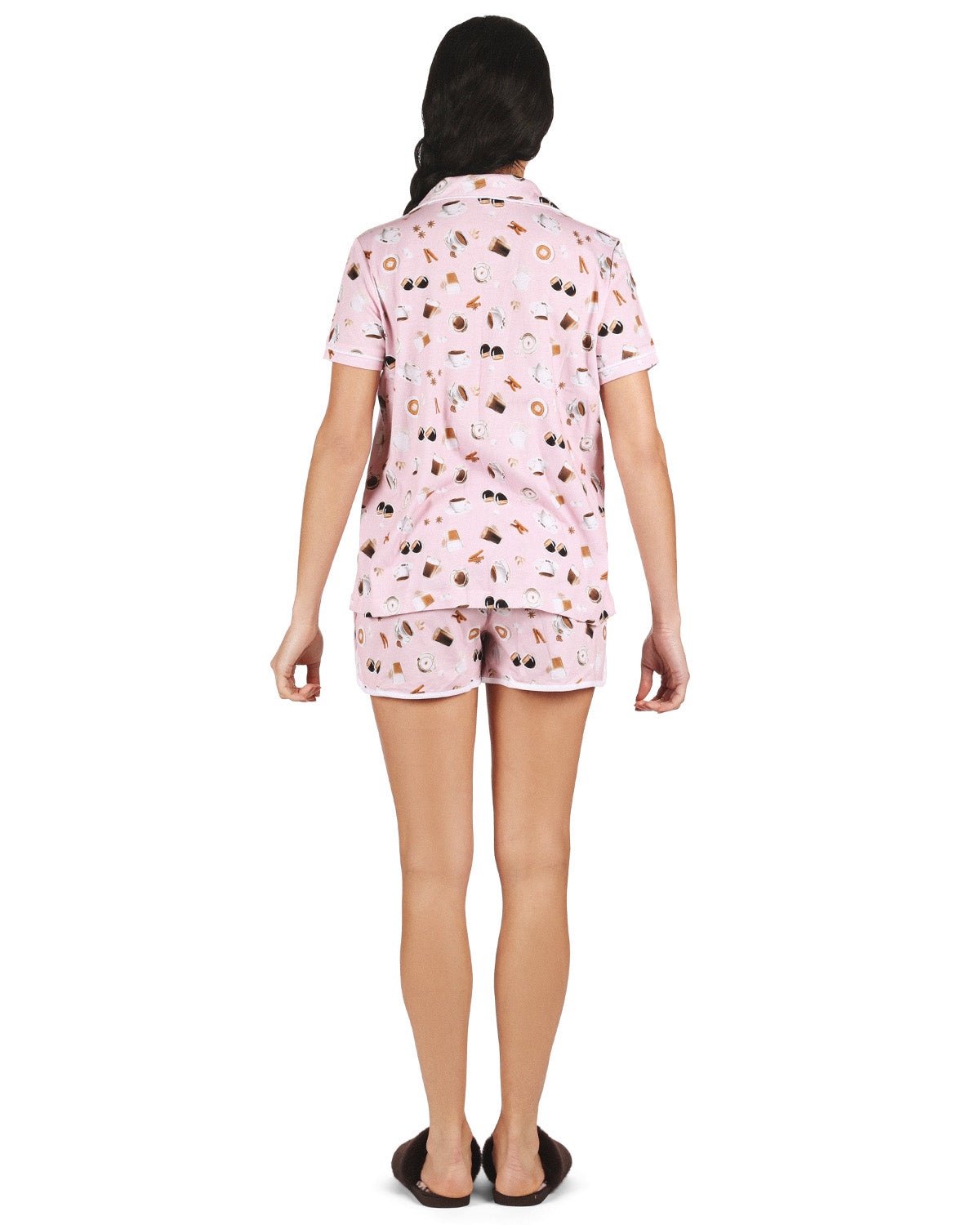 Women's Coffee Lovers Notch Collar Cotton Blend Pajama Set - Charming Charlie
