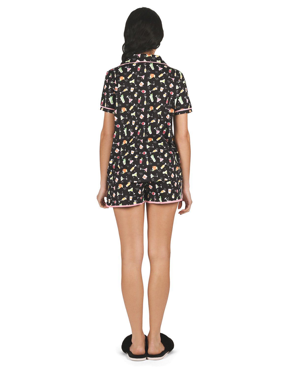 Women's Cocktail Notch Collar Cotton Blend Pajama Set - Charming Charlie