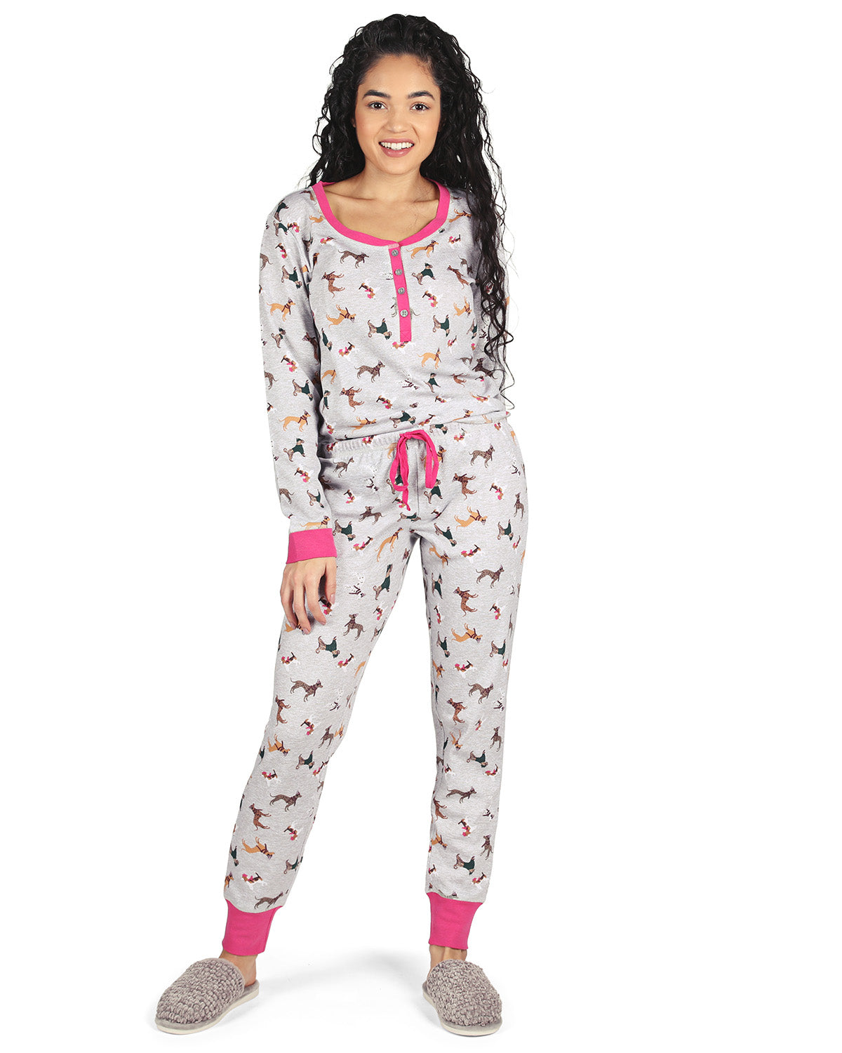 Women's Henley Dog Cotton Blend Pajama Set - Charming Charlie