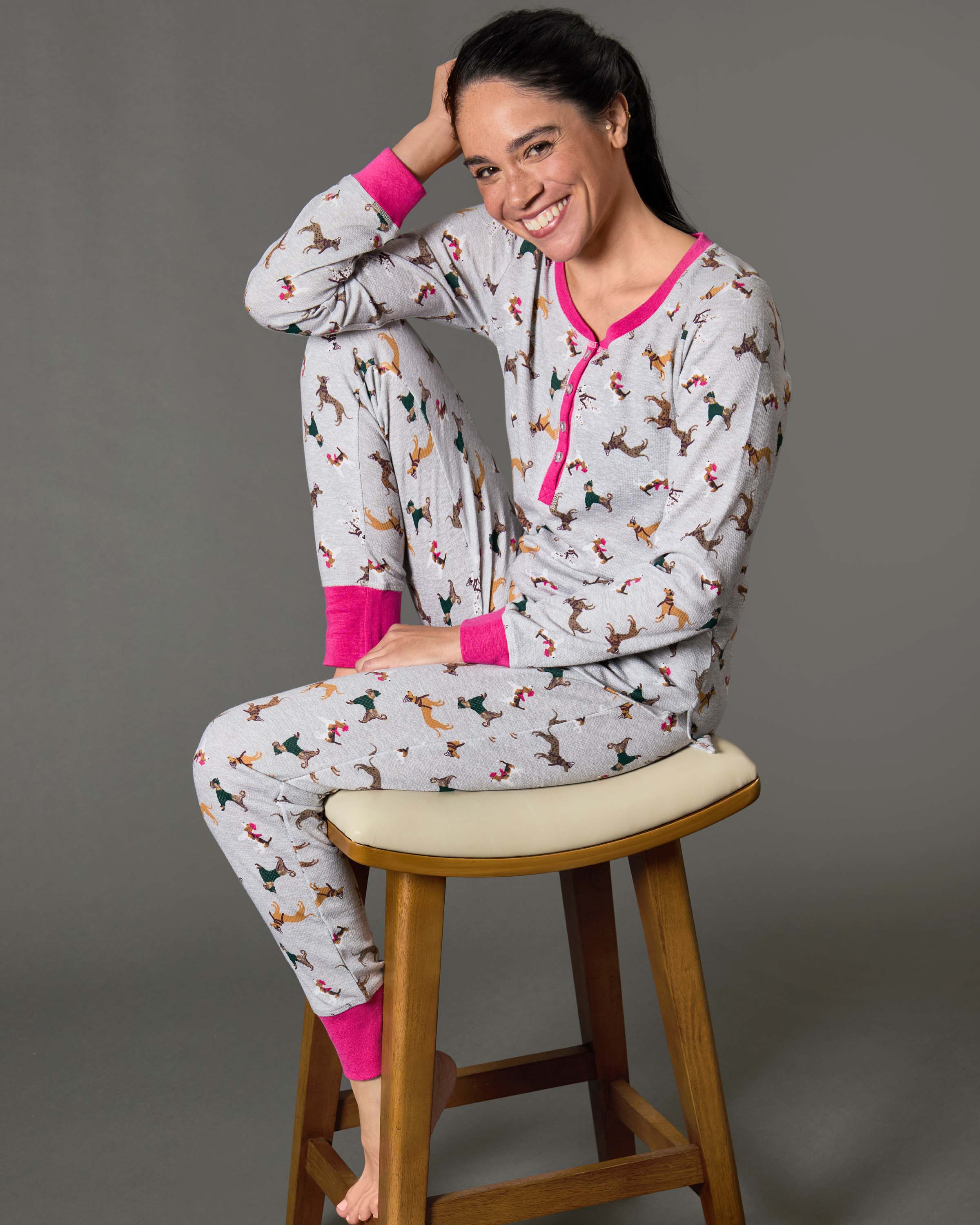 Women's Henley Dog Cotton Blend Pajama Set - Charming Charlie
