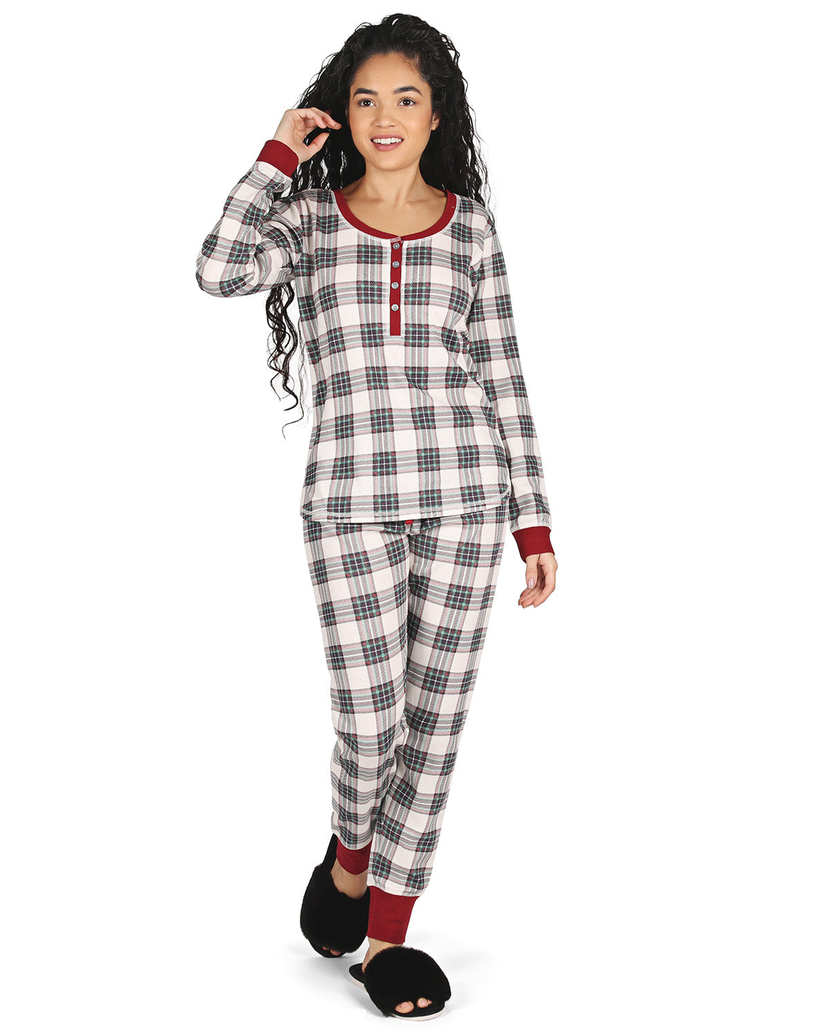Women's Henley Plaid Cotton Blend Pajama Set - Charming Charlie