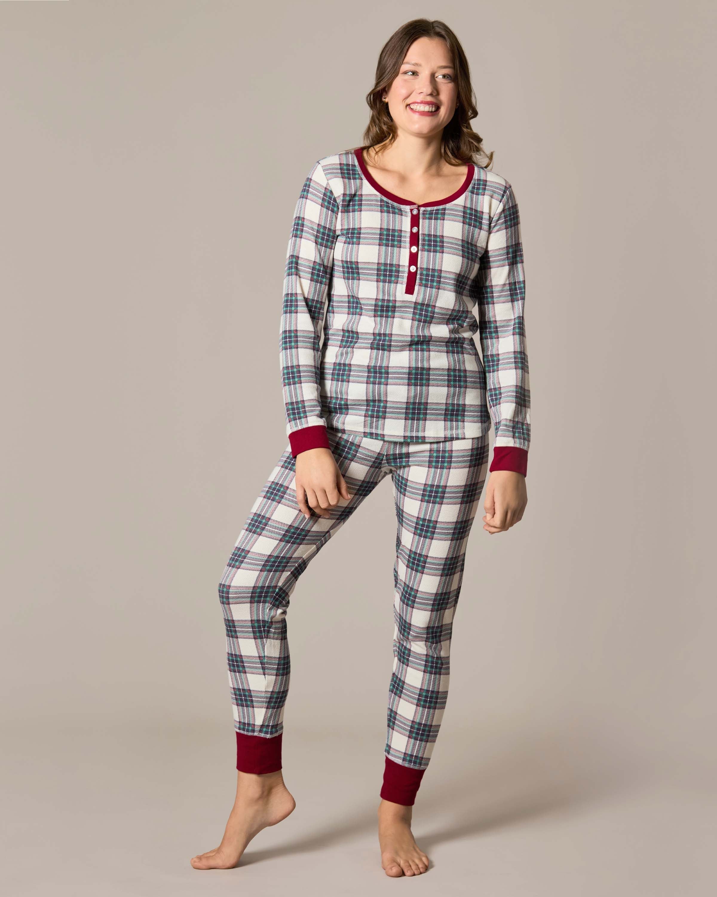 Women's Henley Plaid Cotton Blend Pajama Set - Charming Charlie