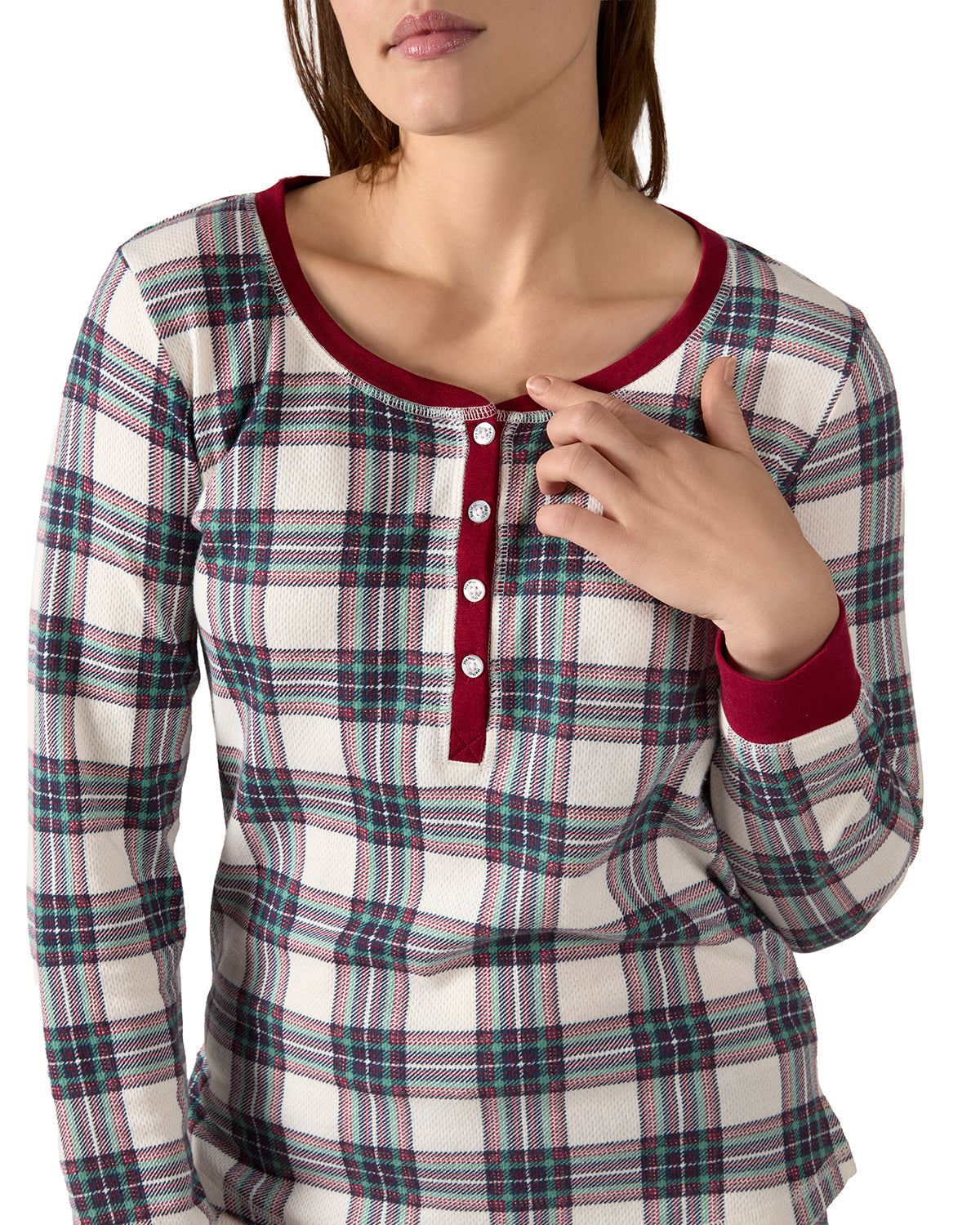 Women's Henley Plaid Cotton Blend Pajama Set - Charming Charlie