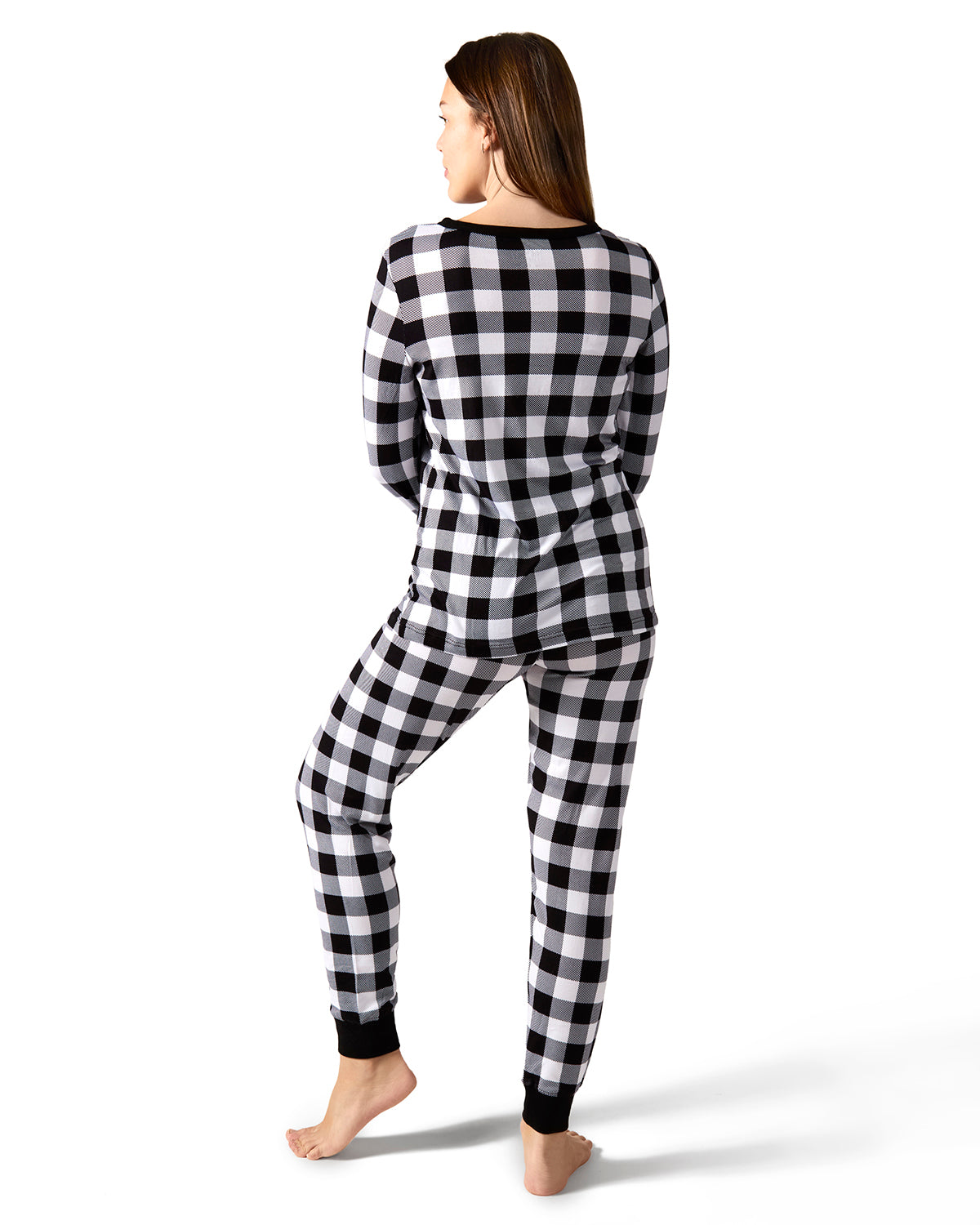 Women's Henley Buffalo Plaid Long Sleeve Pajama Set - Charming Charlie