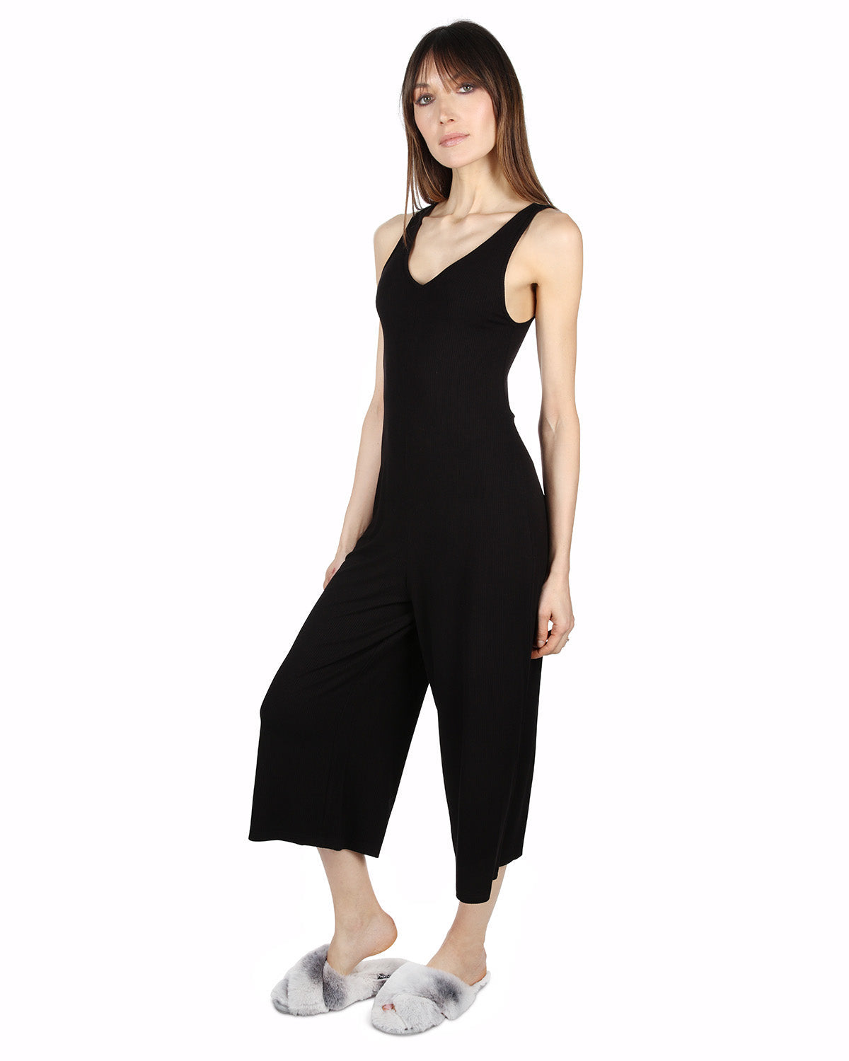 Women's V-Neck Luxe Rib Fitted Capri Style Romper - Charming Charlie