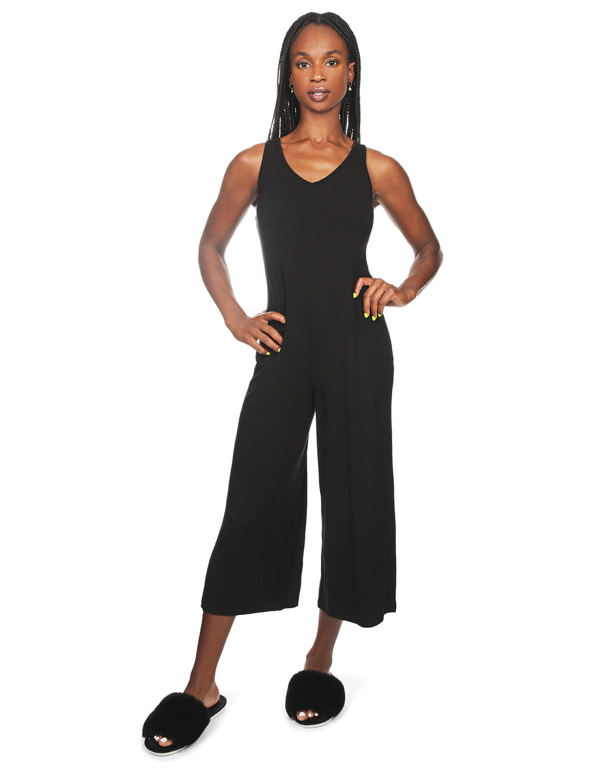 Women's V-Neck Luxe Rib Fitted Capri Style Romper - Charming Charlie
