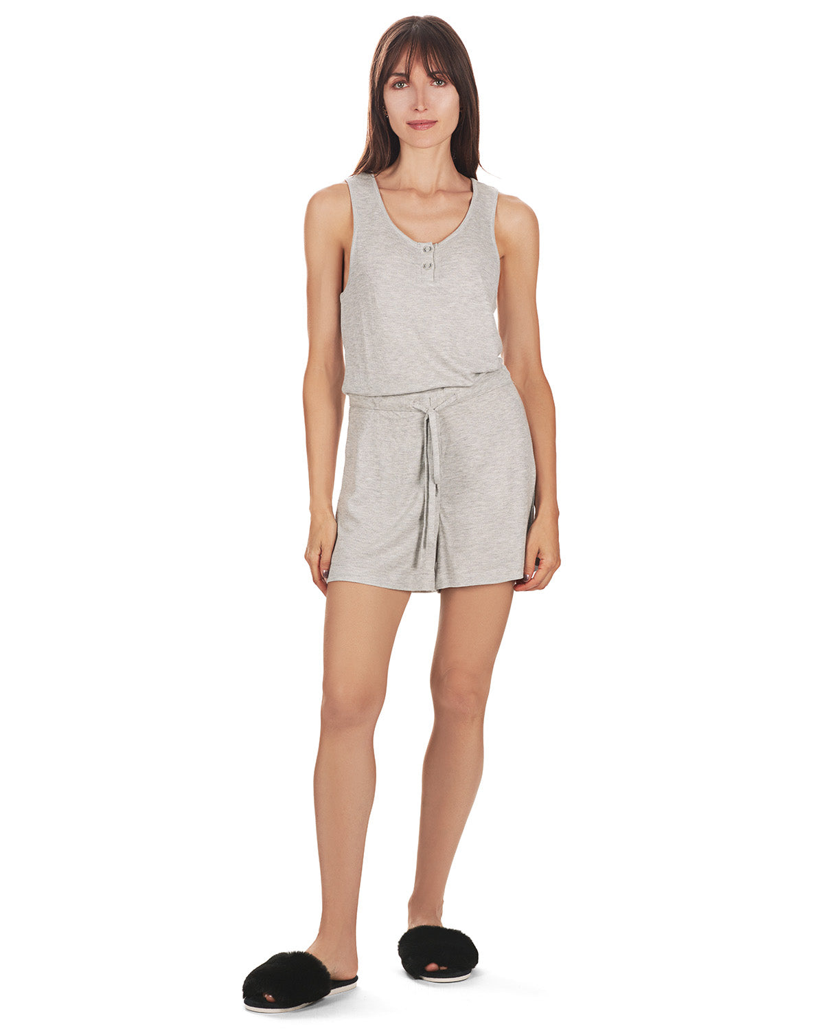 Women's Soft Waffle Bamboo Blend Short Romper with Cinched Waist - Charming Charlie