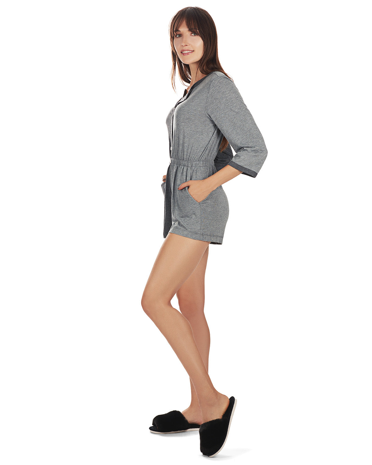 Women's Split Two Tone Modal Fitted Shorts Style Romper - Charming Charlie