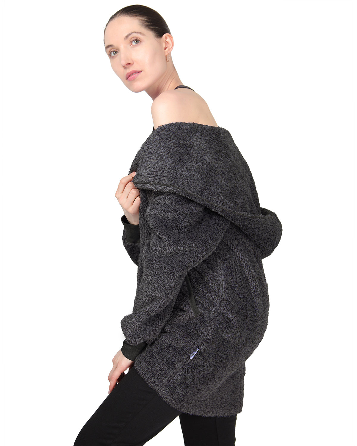 Women's Marled Plush Hooded Lounge Sweater with Shawl Collar - Charming Charlie