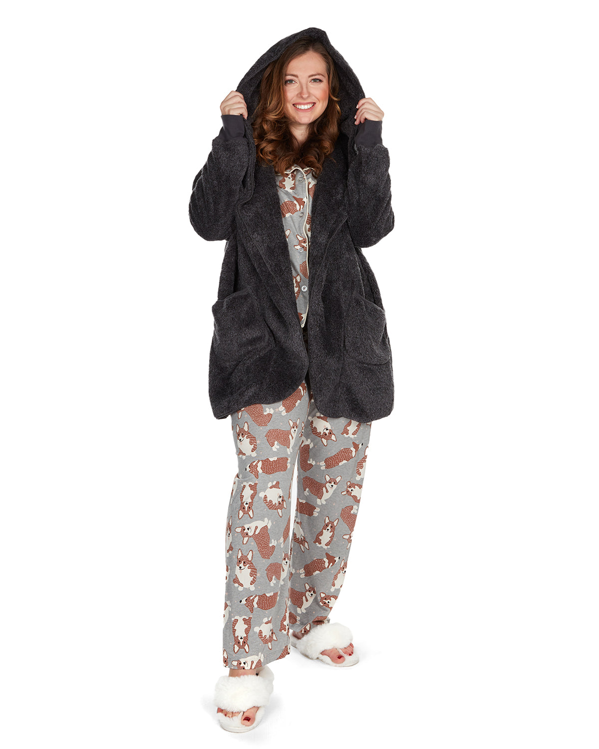 Women's Marled Plush Hooded Lounge Sweater with Shawl Collar - Charming Charlie