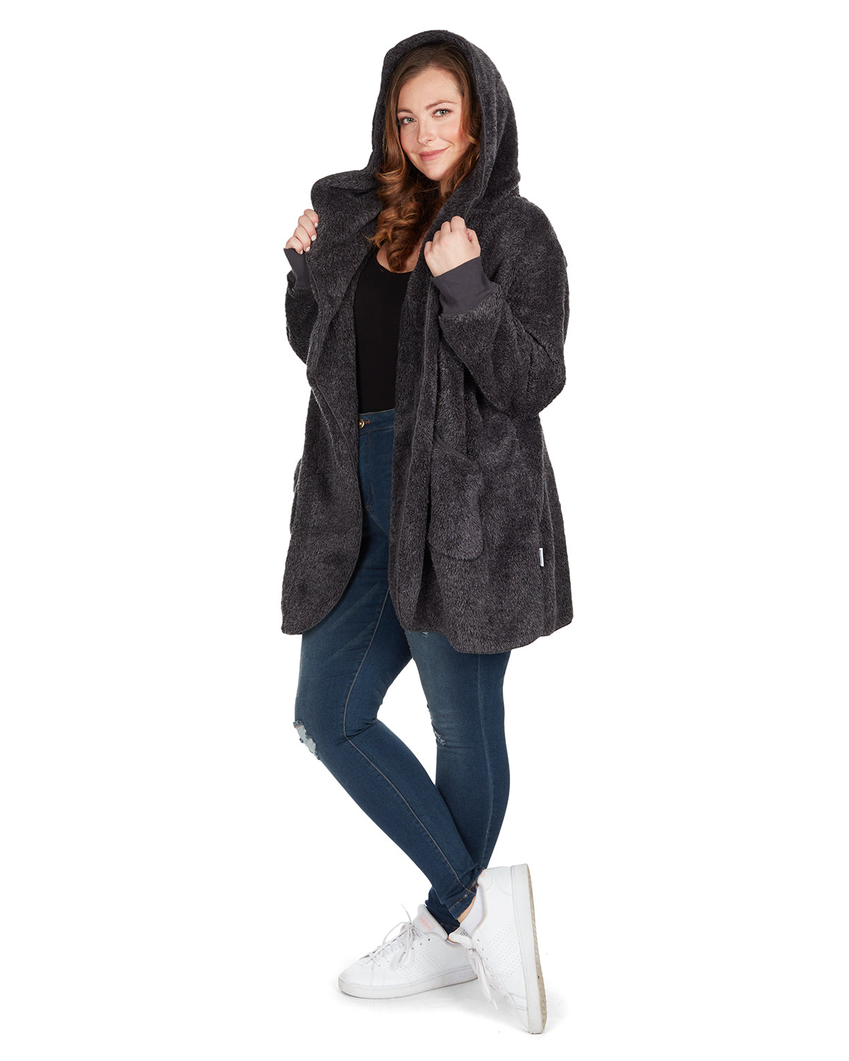 Women's Marled Plush Hooded Lounge Sweater with Shawl Collar - Charming Charlie