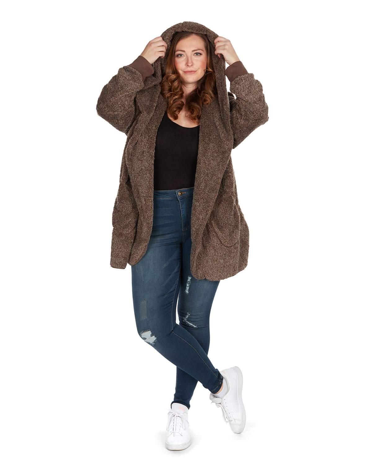 Women's Marled Plush Hooded Lounge Sweater with Shawl Collar - Charming Charlie