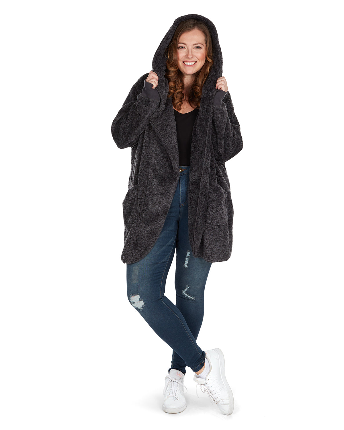 Women's Marled Plush Hooded Lounge Sweater with Shawl Collar - Charming Charlie