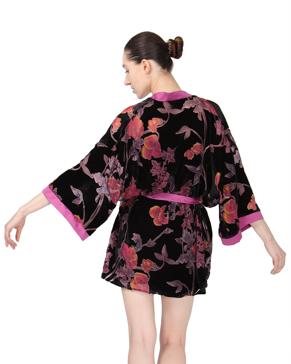 Women's Velvet Burnout Satin Trim Floral Kimono Robe - Charming Charlie