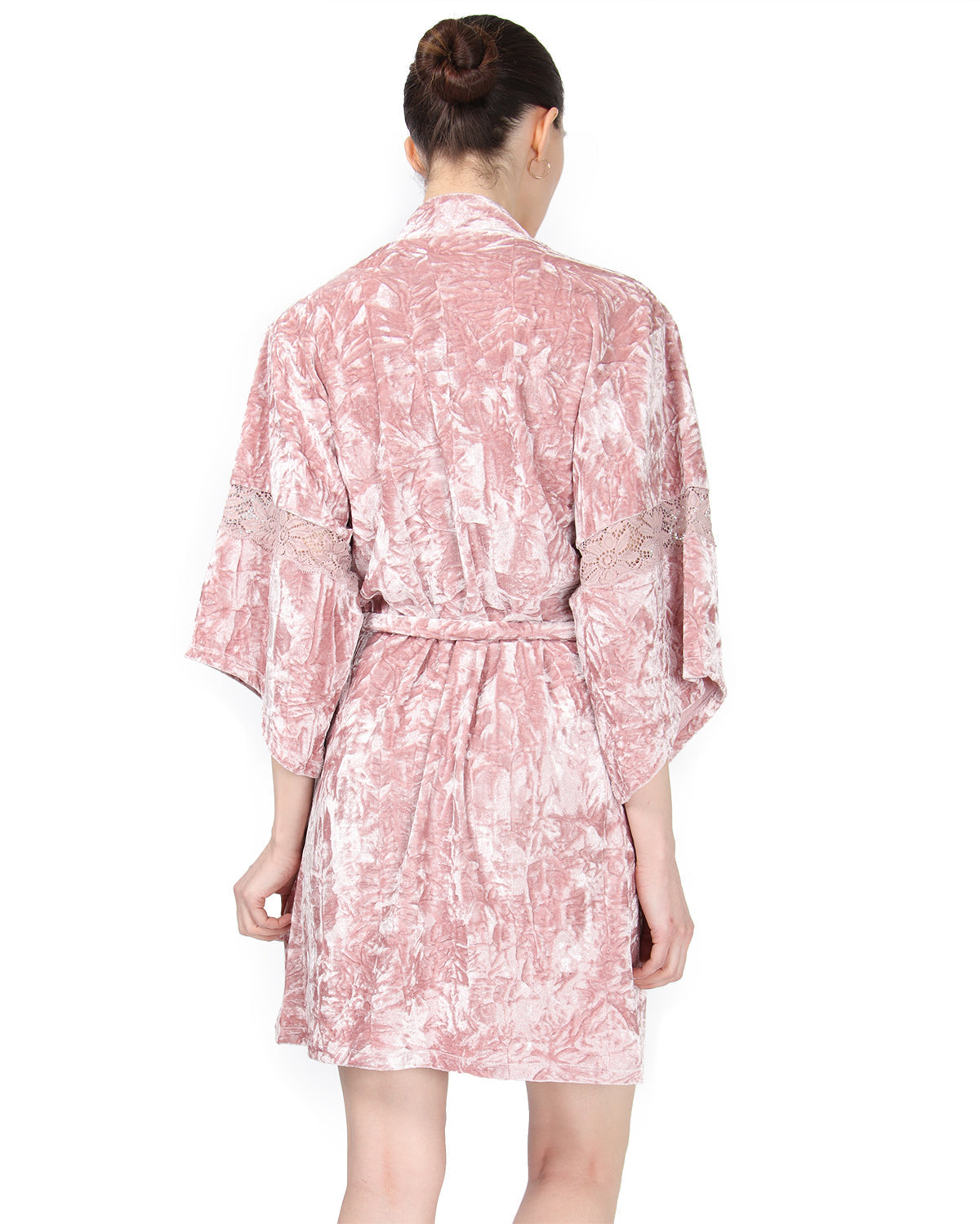 Women's Crushed Velvet Floral Lace Trim Kimono Robe - Charming Charlie