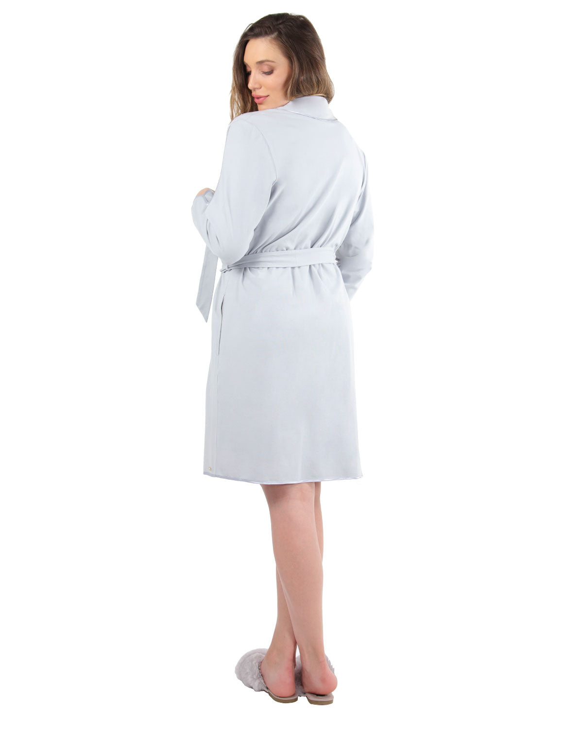 Women's Lace Applique Cotton Blend Robe with Satin Weave Trim - Charming Charlie