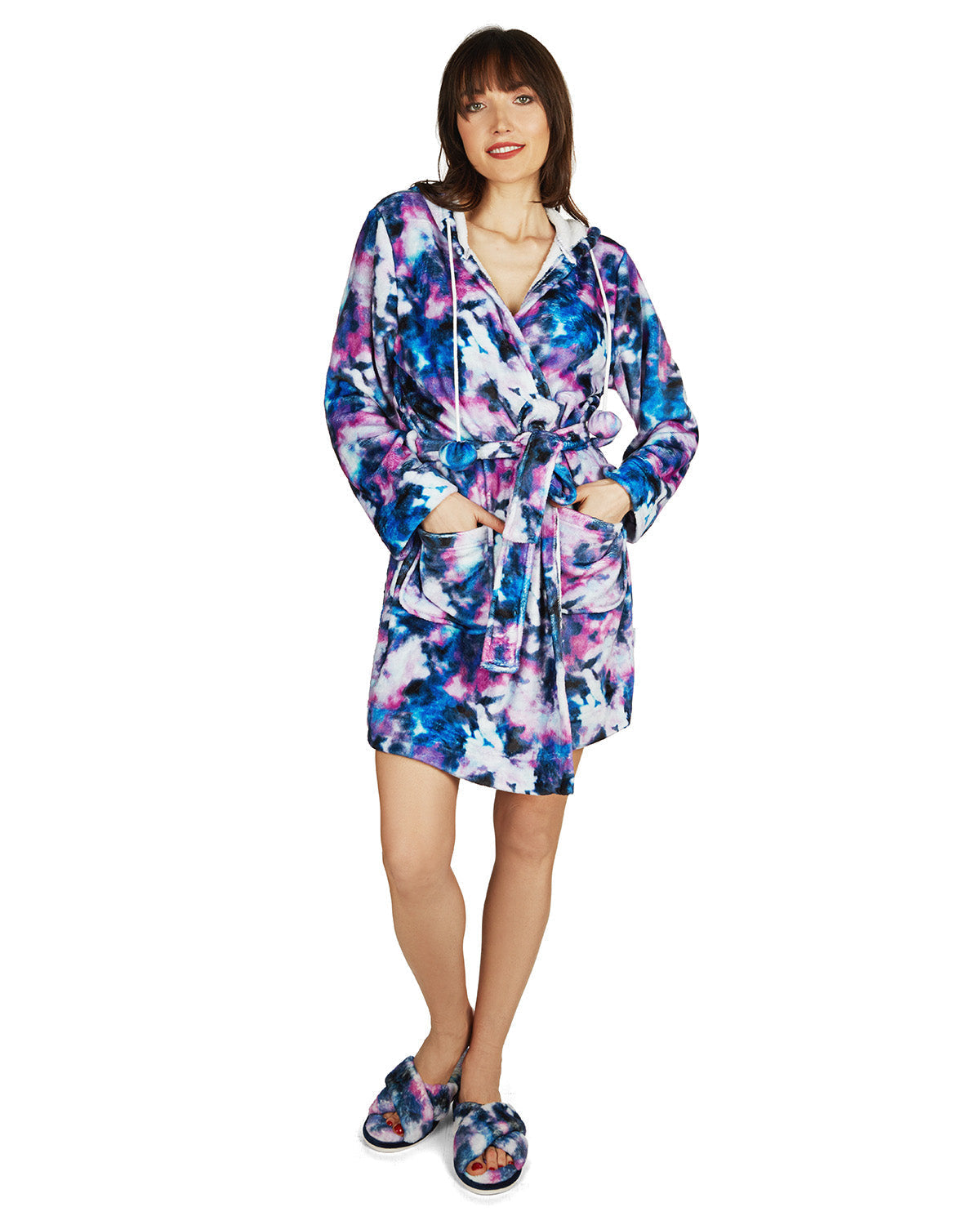 Women's Stardust Galaxy Tie Dye Plush Hooded Robe - Charming Charlie