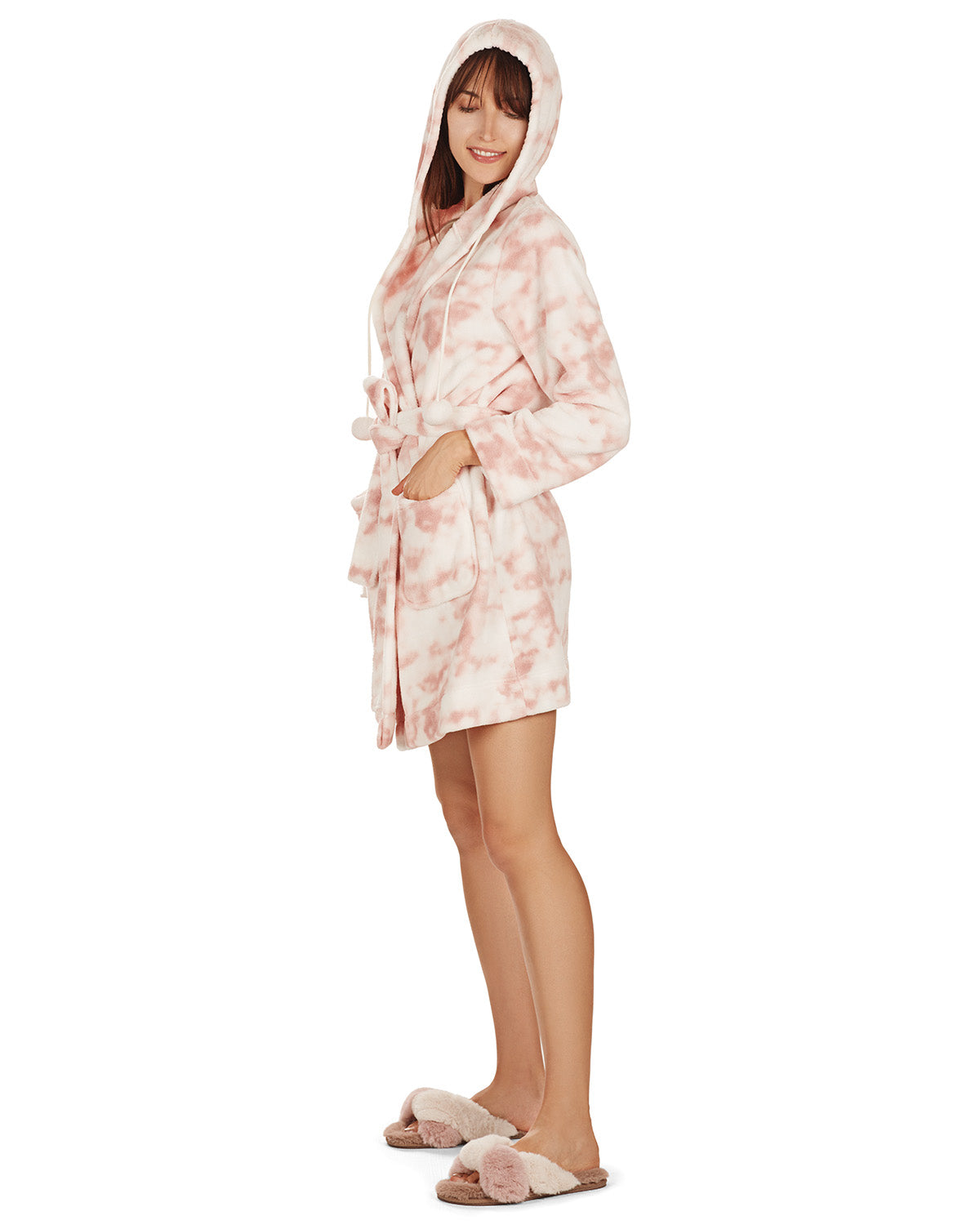 Women's Marble Luxe Fleece Plush Pom Pom Lounge Robe - Charming Charlie