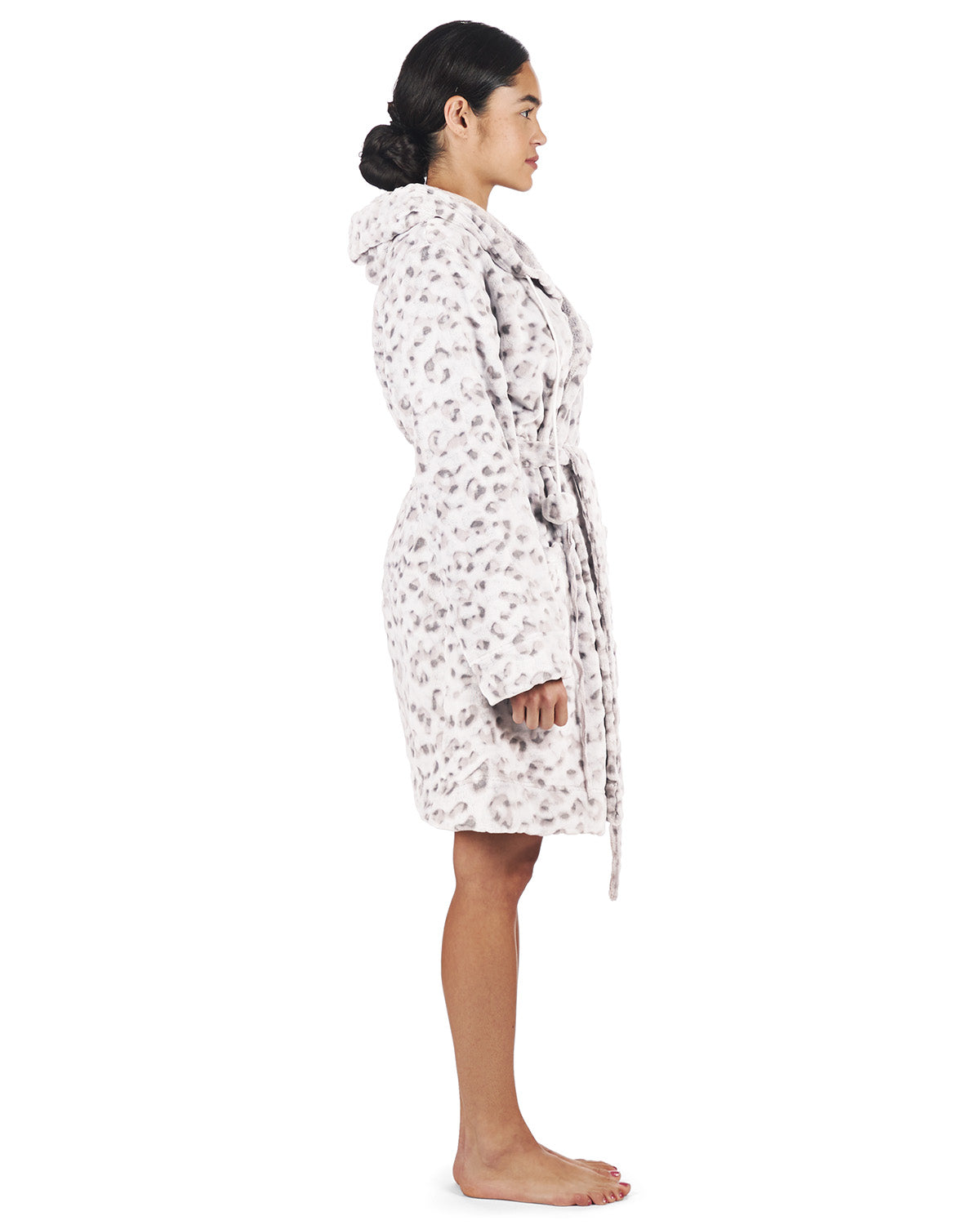 Women's Leopard Print Plush Robe with Pom-Pom Drawstrings - Charming Charlie