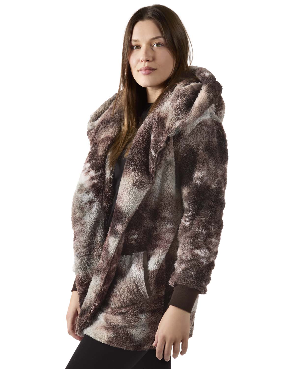 Women's Tie Dye Plush Hooded Cardigan Sweater - Charming Charlie