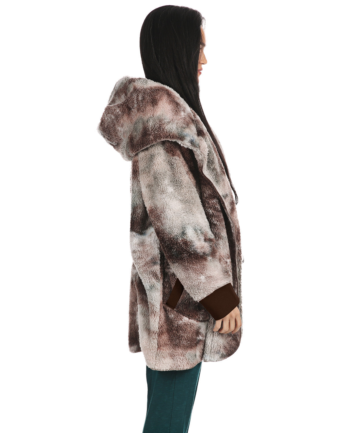 Women's Tie Dye Plush Hooded Cardigan Sweater - Charming Charlie