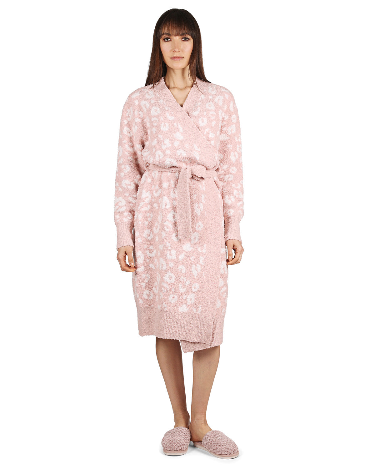 Women's Leopard Print Cozy Knit Short Long-Sleeve Robe - Charming Charlie