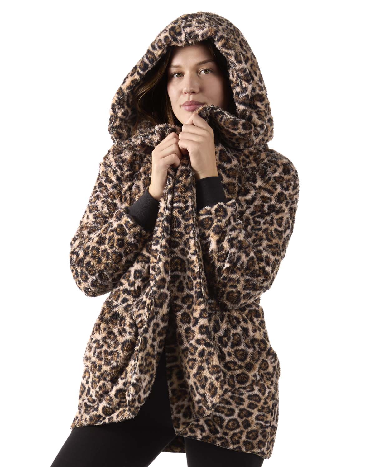 Women's Leopard Plush Hooded Cardigan - Charming Charlie