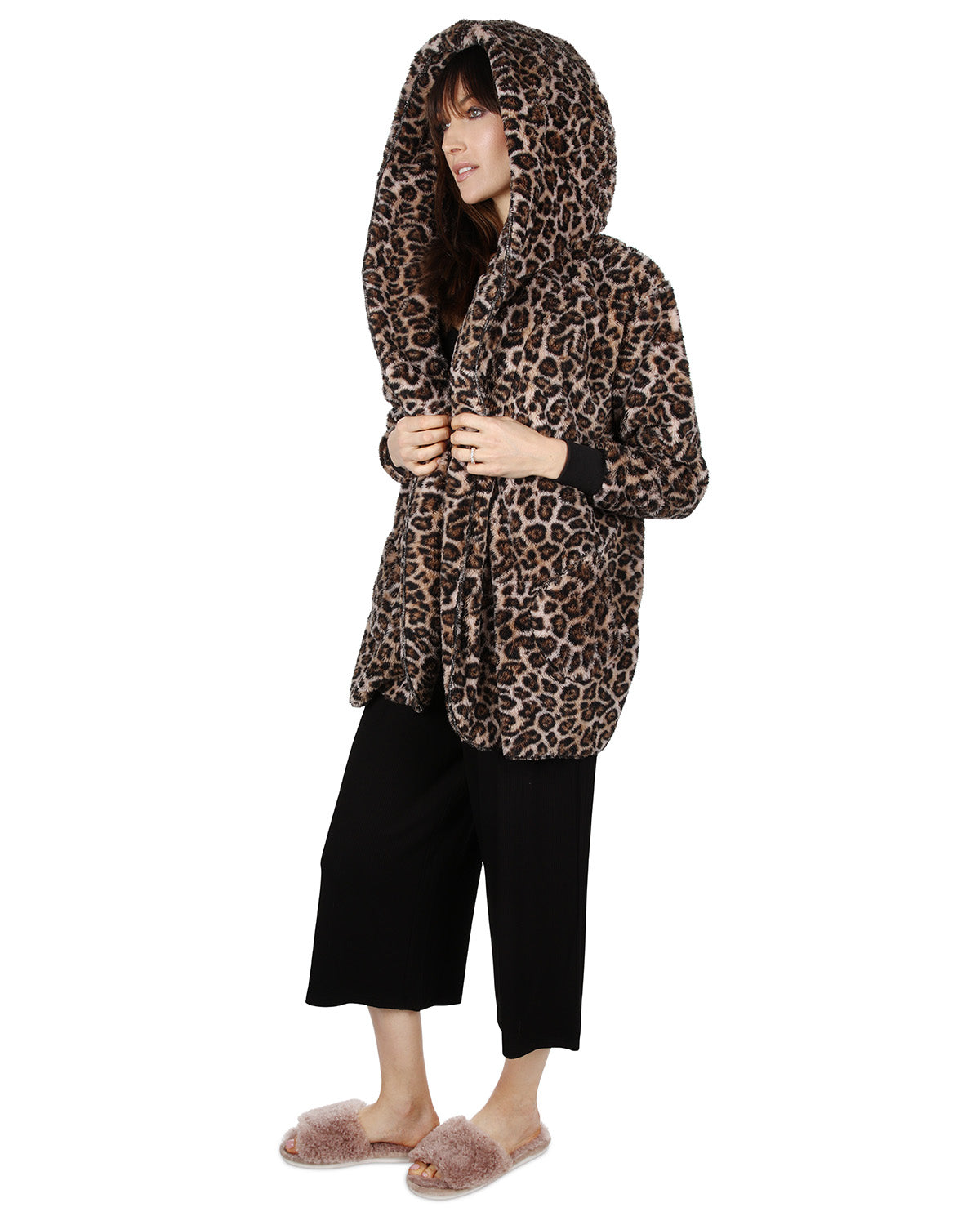 Women's Leopard Plush Hooded Cardigan - Charming Charlie