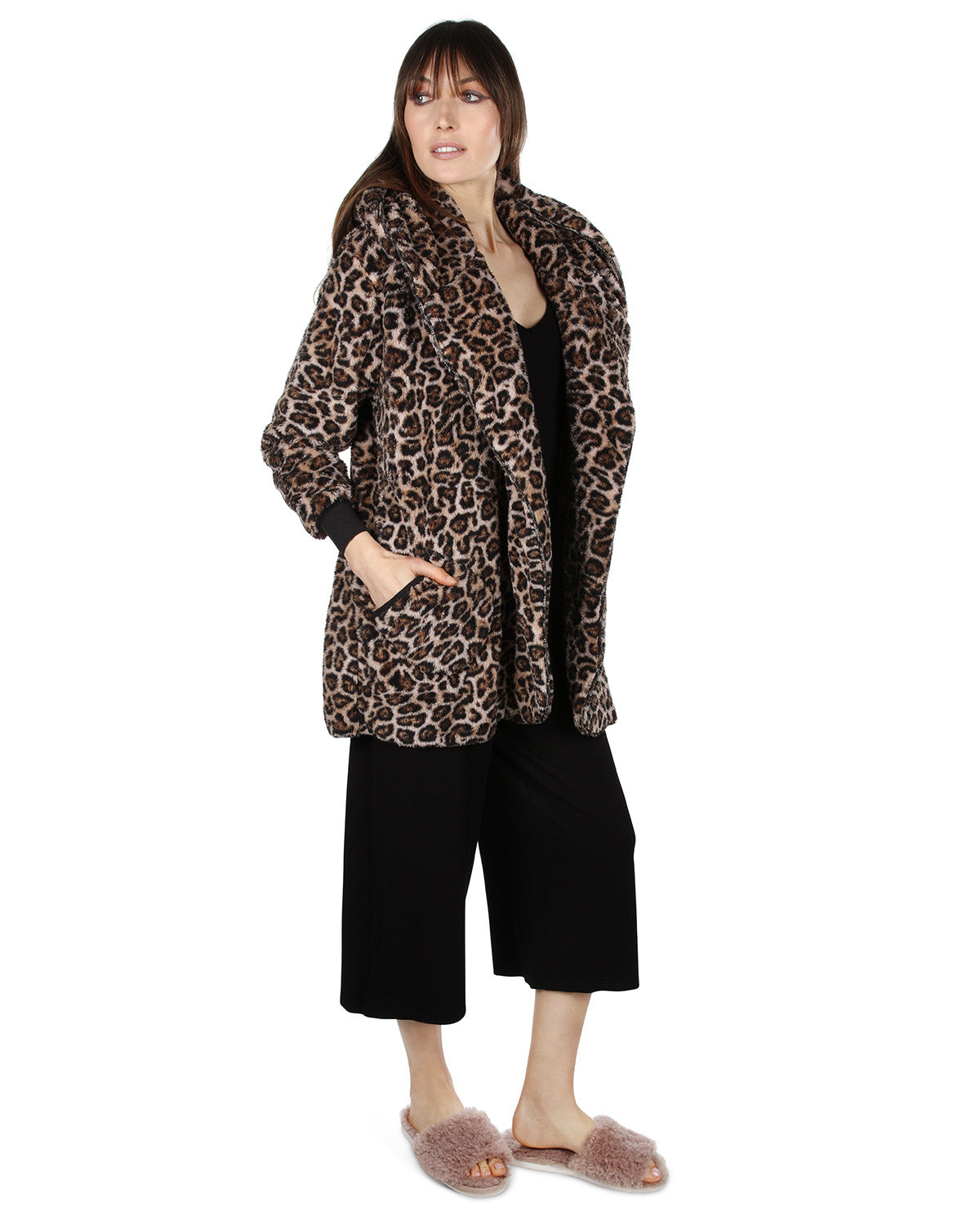 Women's Leopard Plush Hooded Cardigan - Charming Charlie