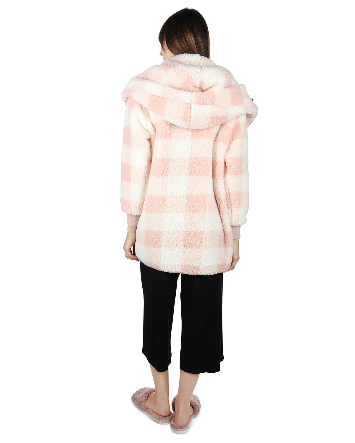 Women's Plaid Plush Hooded Cardigan - Charming Charlie