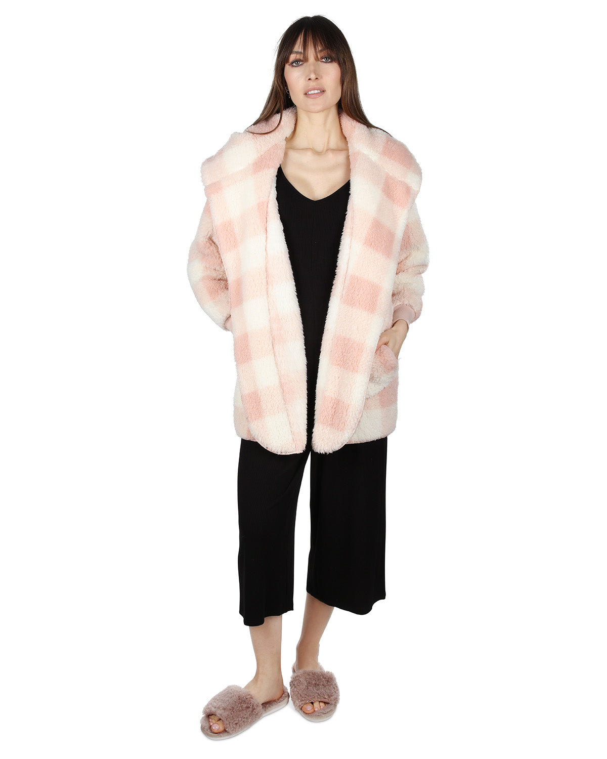 Women's Plaid Plush Hooded Cardigan - Charming Charlie