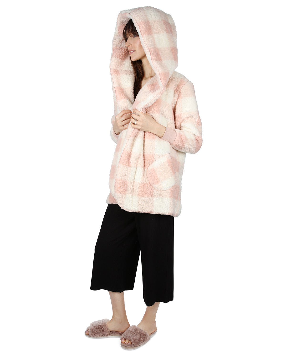 Women's Plaid Plush Hooded Cardigan - Charming Charlie
