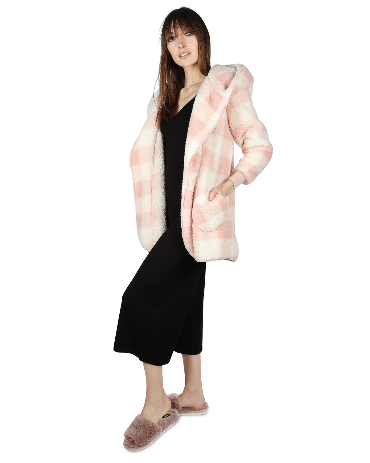 Women's Plaid Plush Hooded Cardigan - Charming Charlie