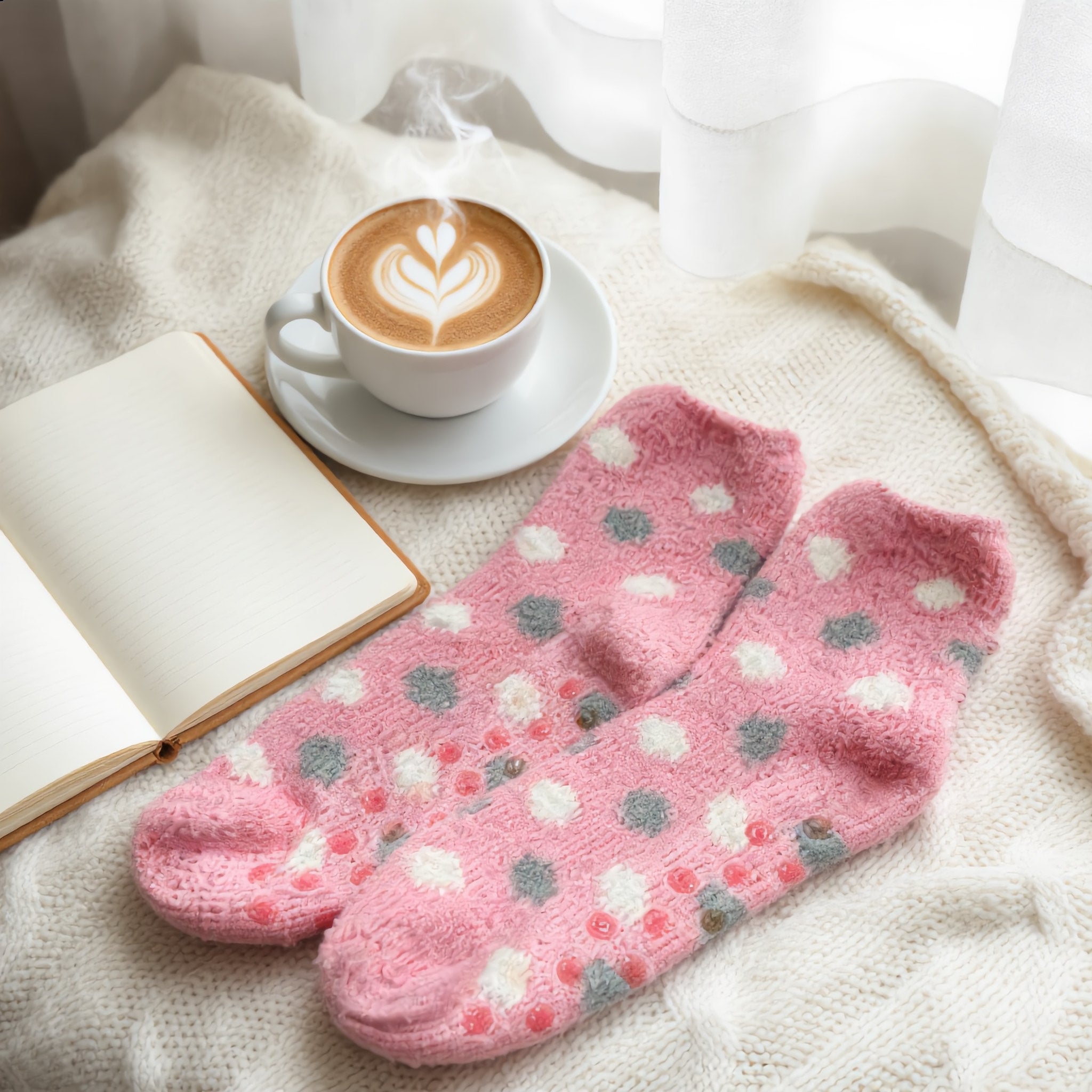 Cozy Pink Polka Dot Fuzzy Slipper Socks - Charming Charlie