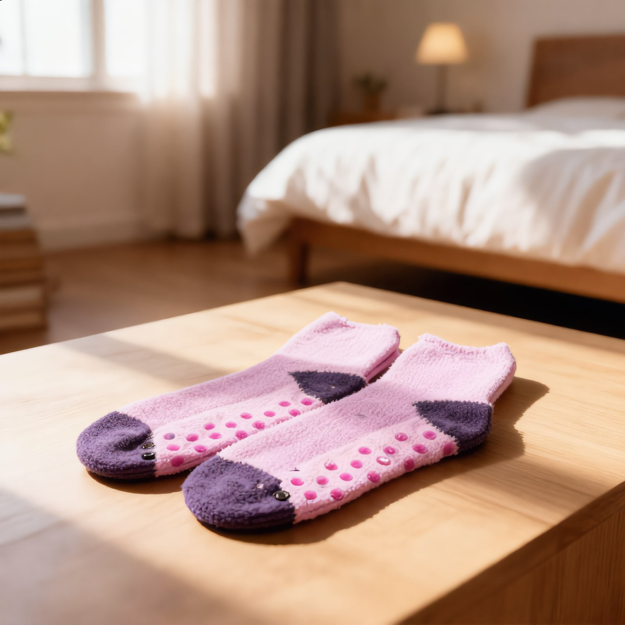 Cozy Pink & Purple Non-Slip Fuzzy Slipper Socks - Charming Charlie