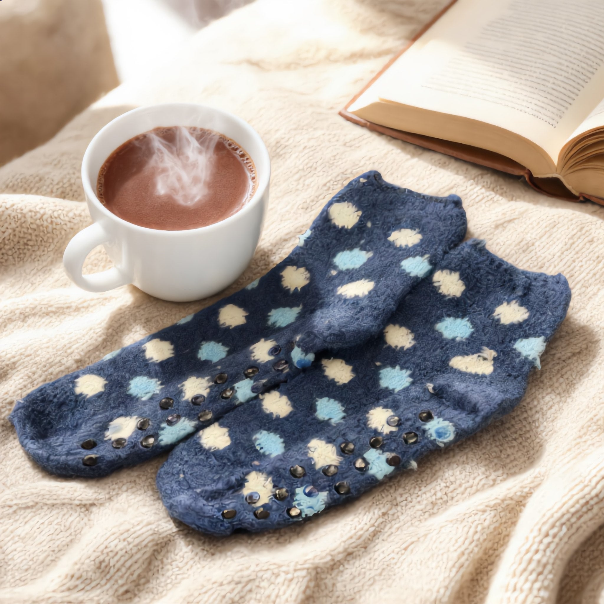 Cozy Blue Polka Dot Non-Slip Fuzzy Socks - Charming Charlie