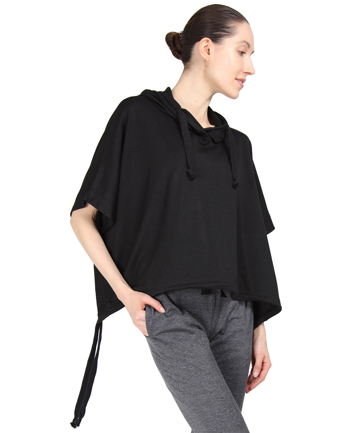 Women's Hooded Cotton Blend Cape with Tie Detail and Embroidery - Charming Charlie