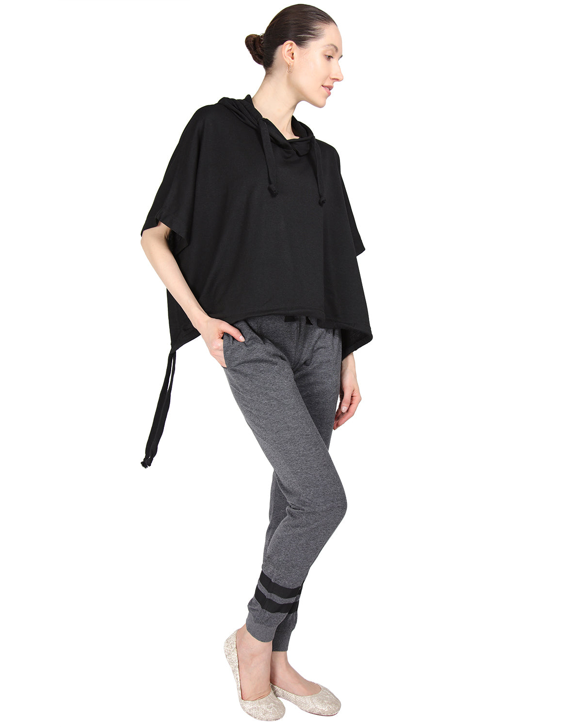 Women's Hooded Cotton Blend Cape with Tie Detail and Embroidery - Charming Charlie