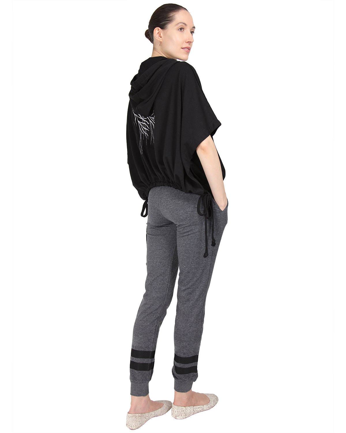 Women's Hooded Cotton Blend Cape with Tie Detail and Embroidery - Charming Charlie