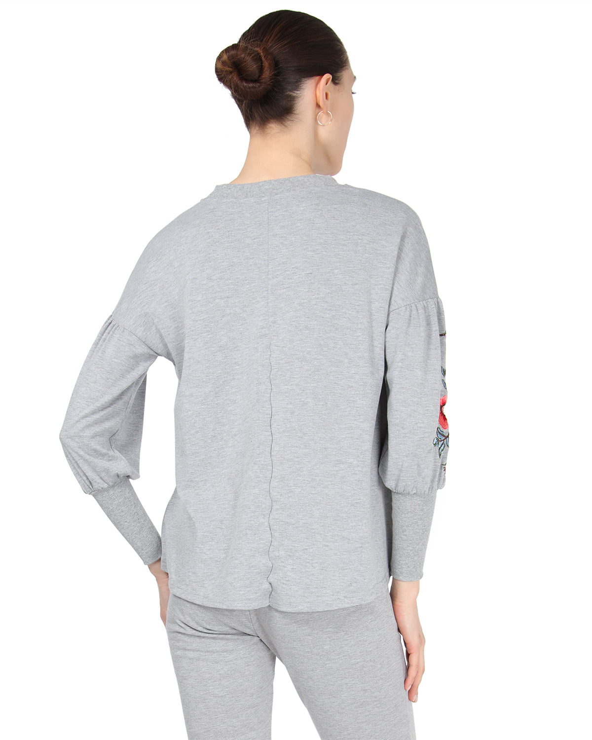 Women's Oversized Dropped Sleeve Top with Ribbed Cuff and Embroidery - Charming Charlie